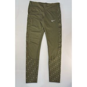 Nike Dri-FIT Racer Flash Running Leggings Green Polka Dot Reflective Size M